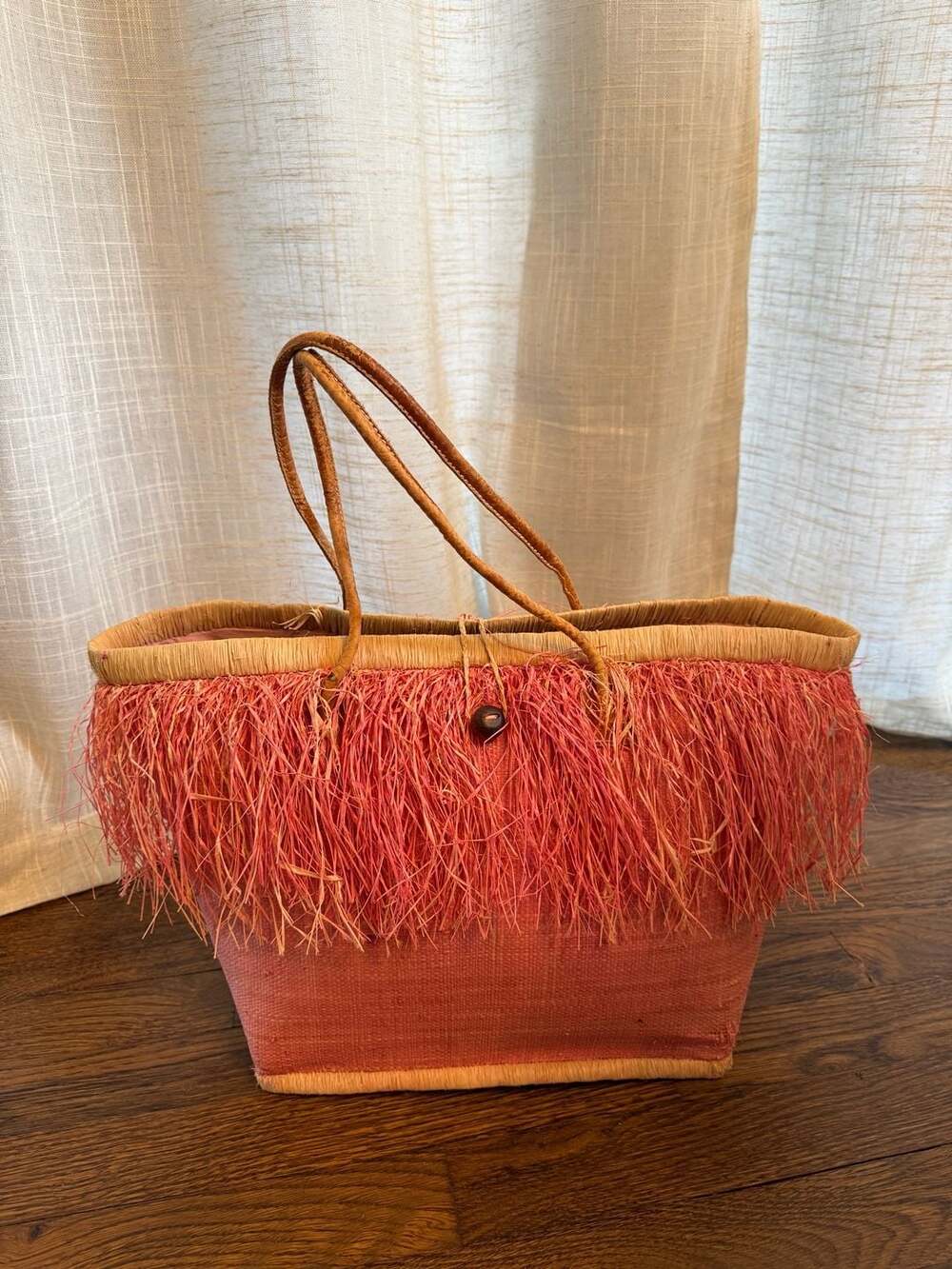 Angèle H Paris Raffia Fringed Straw Tote Bag